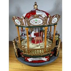 Crafted Polyresin Christmas House Collectable Figurine Light Up Musical Carousel